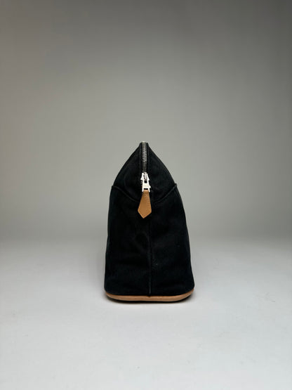 Vintage Hermes Canvas Cosmetic Pouch Black Tan
