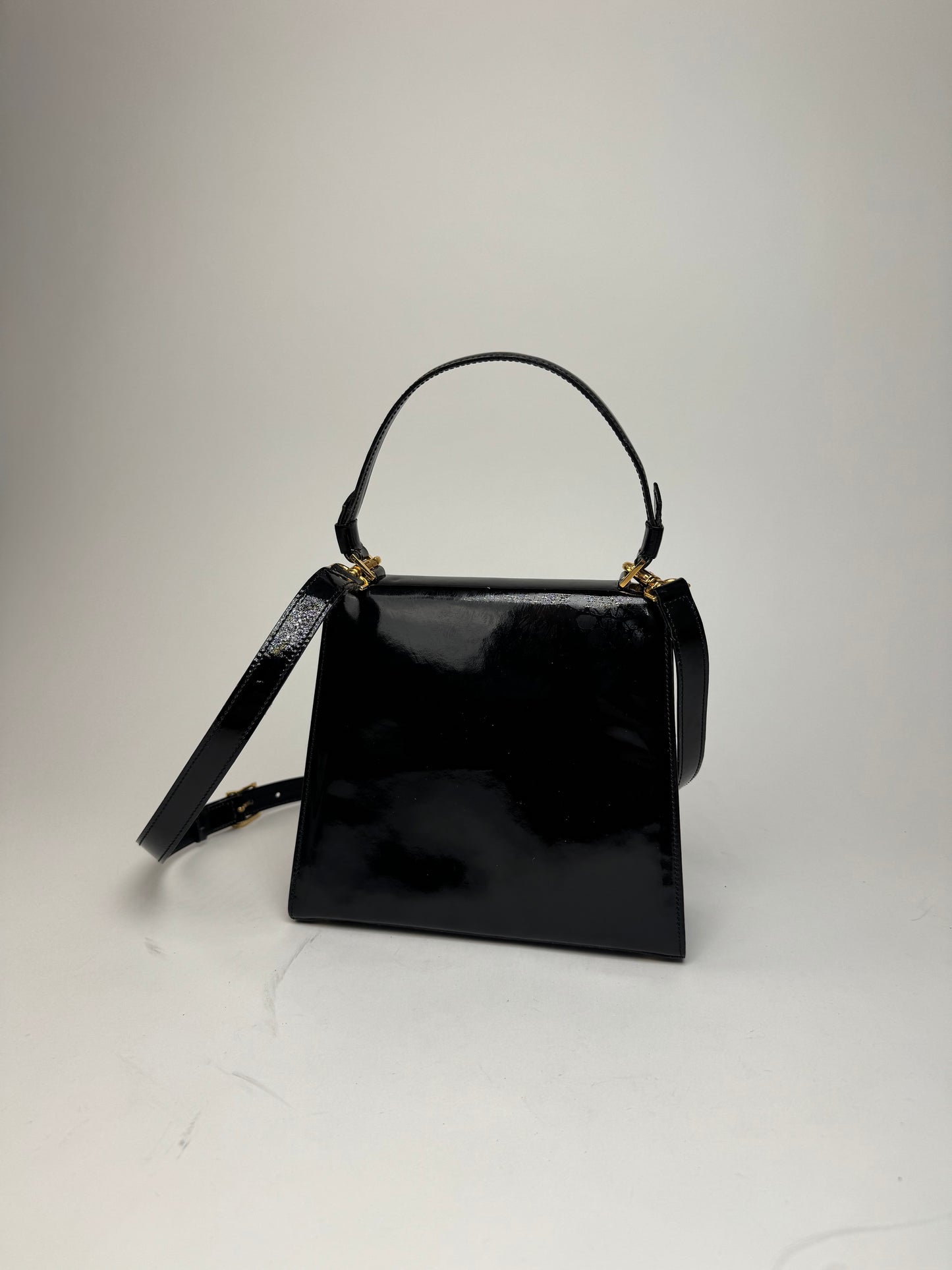 Vintage Celine Paris 2 Way Patent Leather Bag Black