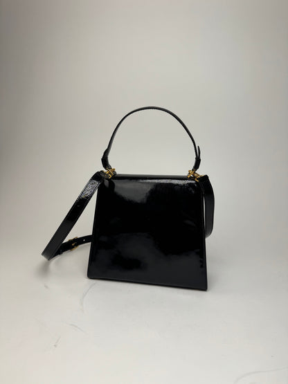 Vintage Celine Paris 2 Way Patent Leather Bag Black