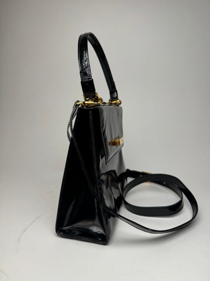 Vintage Celine Paris 2 Way Patent Leather Bag Black