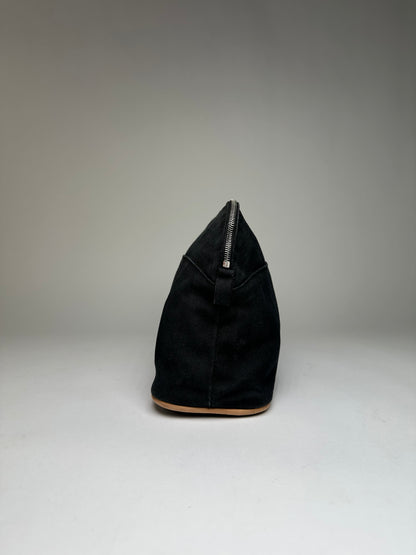 Vintage Hermes Canvas Cosmetic Pouch Black Tan