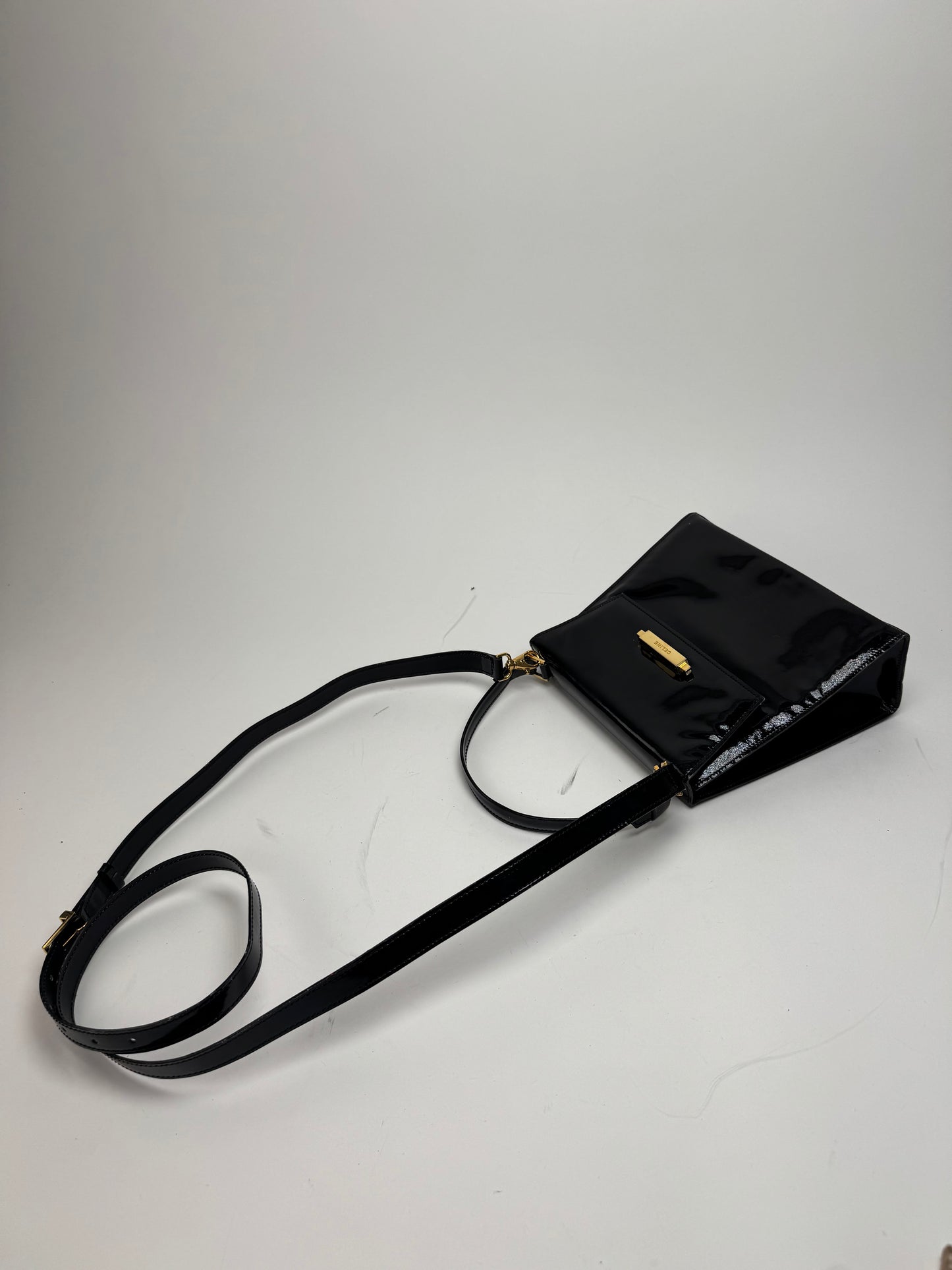 Vintage Celine Paris 2 Way Patent Leather Bag Black