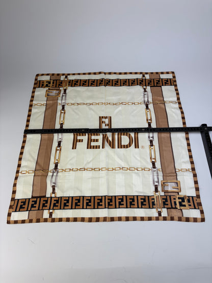 Vintage Fendi FF Monogram Silk Scarf Cream Beige Brown