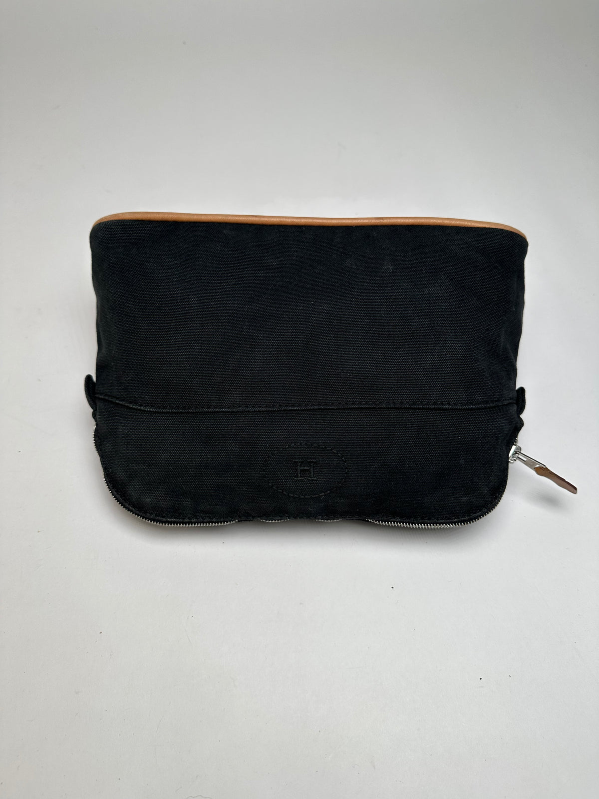 Vintage Hermes Canvas Cosmetic Pouch Black Tan