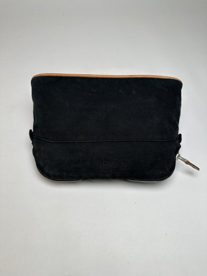 Vintage Hermes Canvas Cosmetic Pouch Black Tan