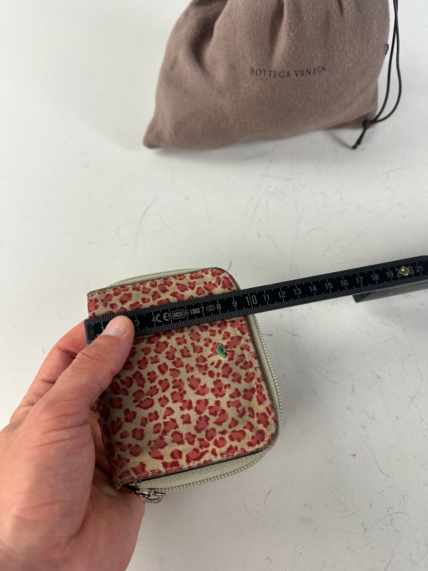 Vintage Bottega Veneta Leopard Print Leather Wallet Beige Red