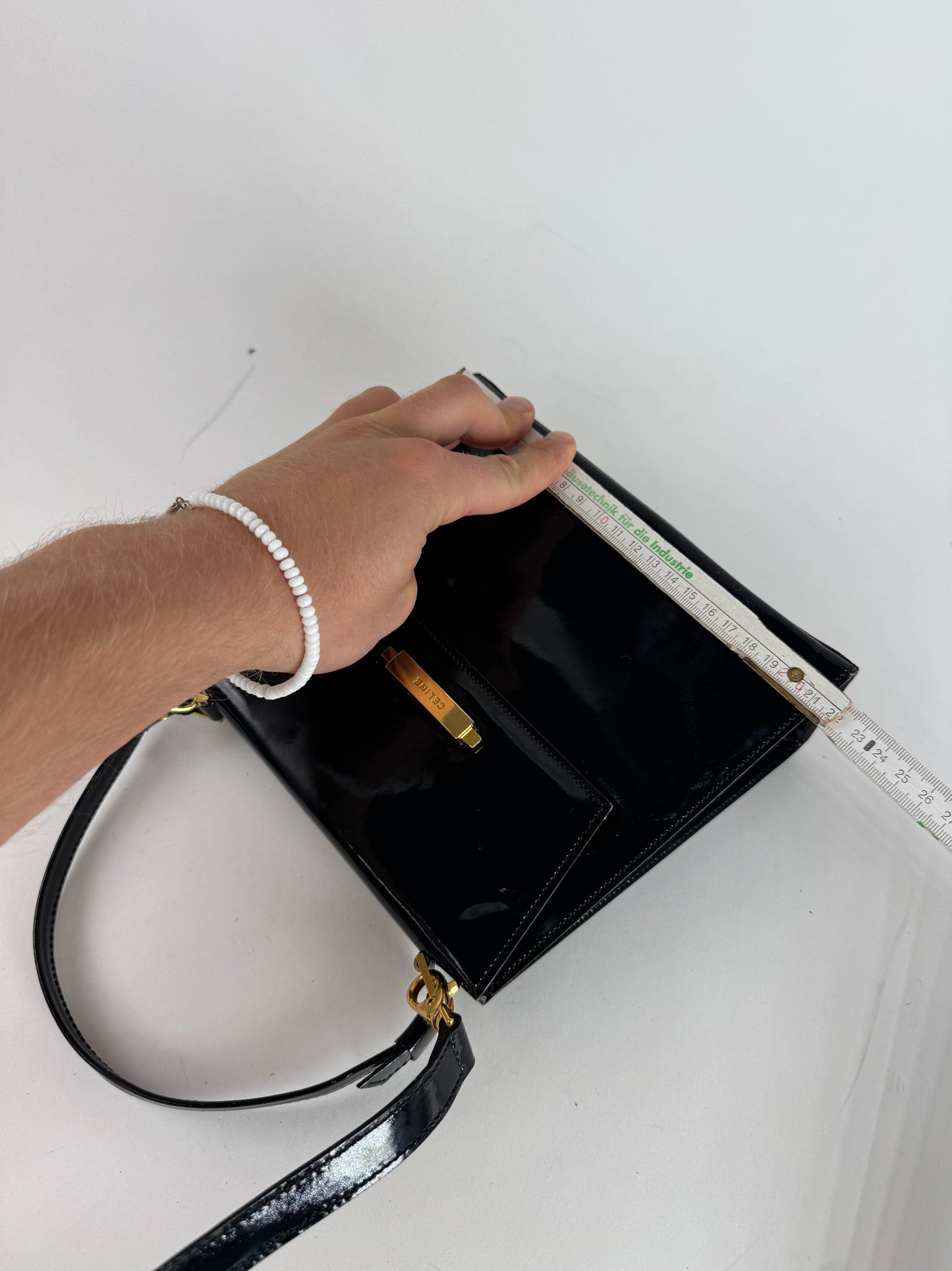 Vintage Celine Paris 2 Way Patent Leather Bag Black