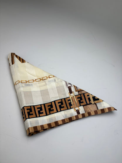 Vintage Fendi FF Monogram Silk Scarf Cream Beige Brown