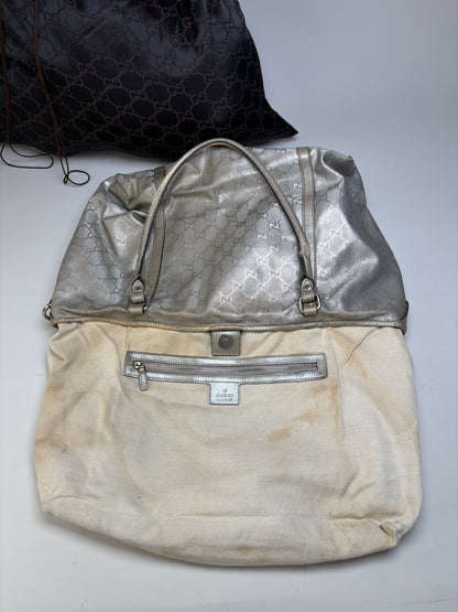 Vintage Gucci GG Supreme Canvas Tote Silver Cream