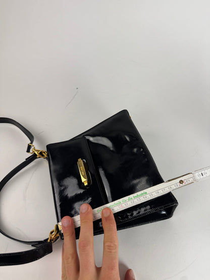 Vintage Celine Paris 2 Way Patent Leather Bag Black