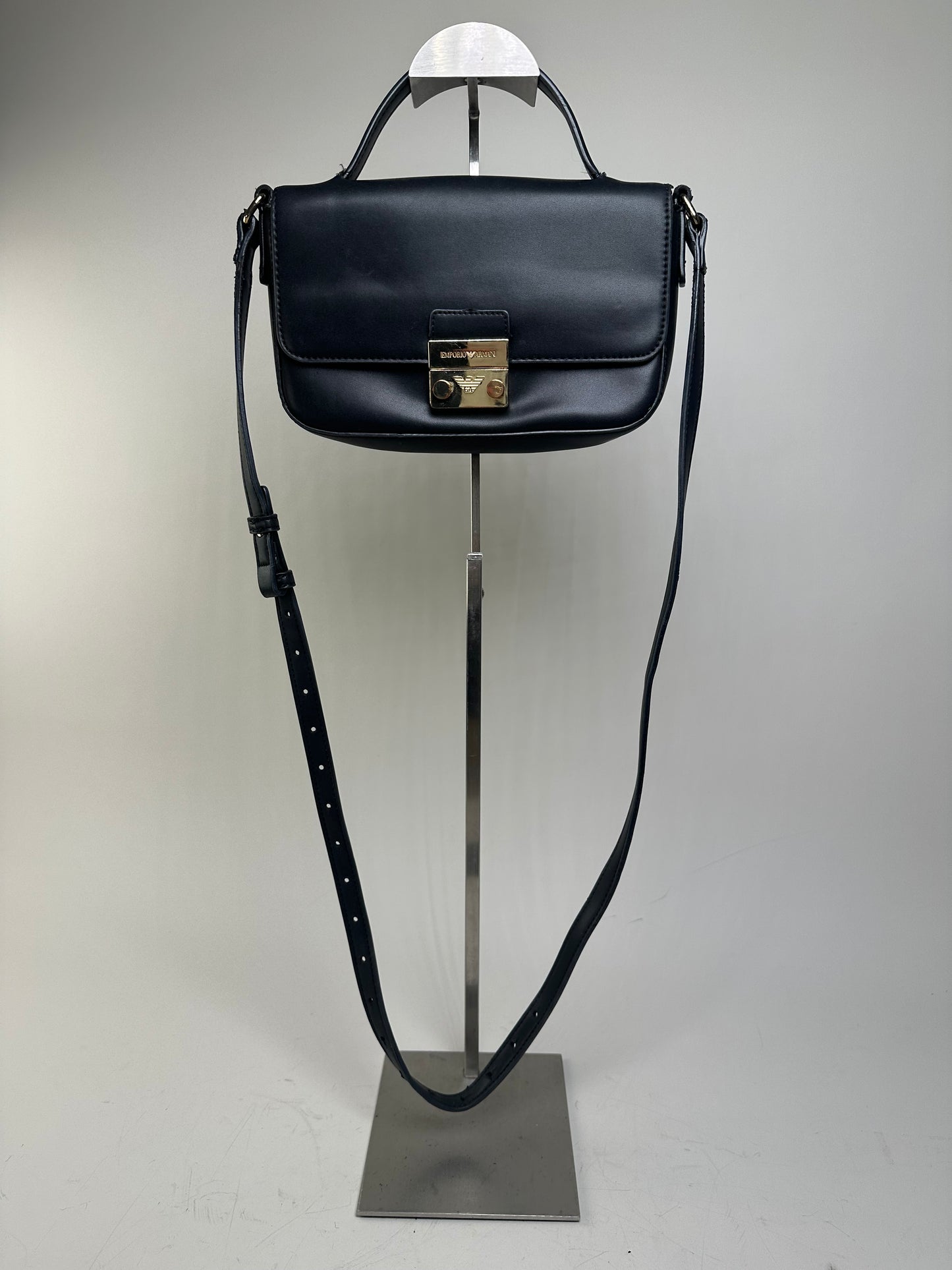 Vintage Emporio Armani Structured Leather Shoulder Bag Black Gold