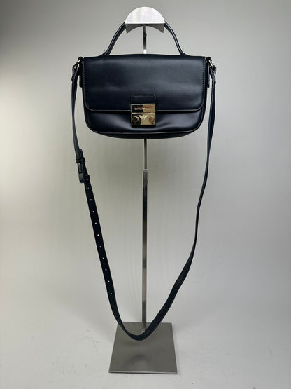 Vintage Emporio Armani Structured Leather Shoulder Bag Black Gold