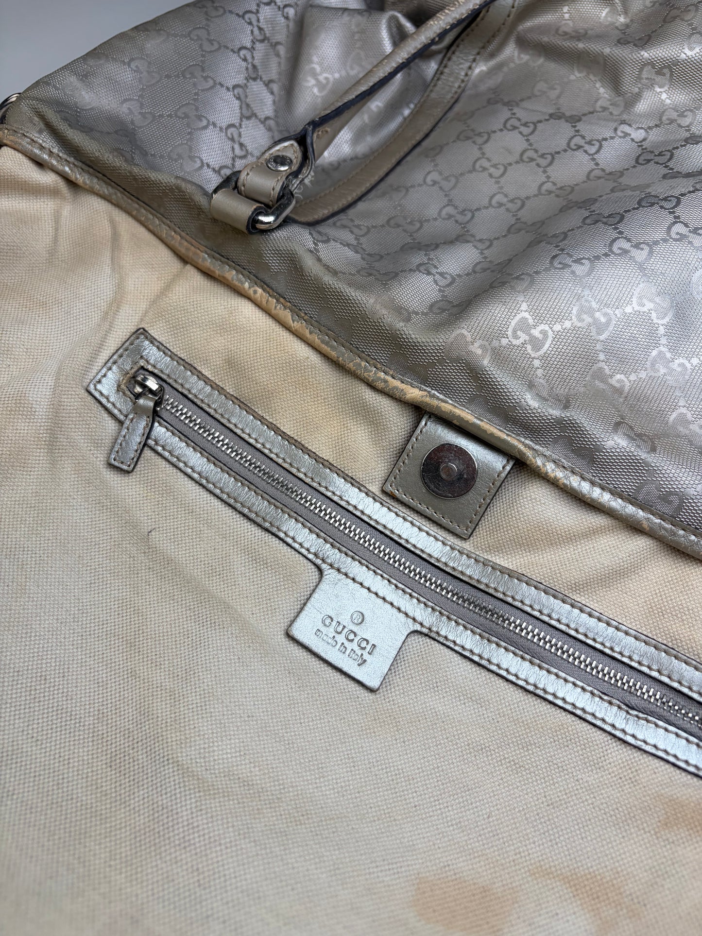Vintage Gucci GG Supreme Canvas Tote Silver Cream