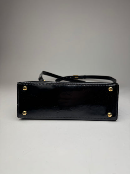 Vintage Celine Paris 2 Way Patent Leather Bag Black