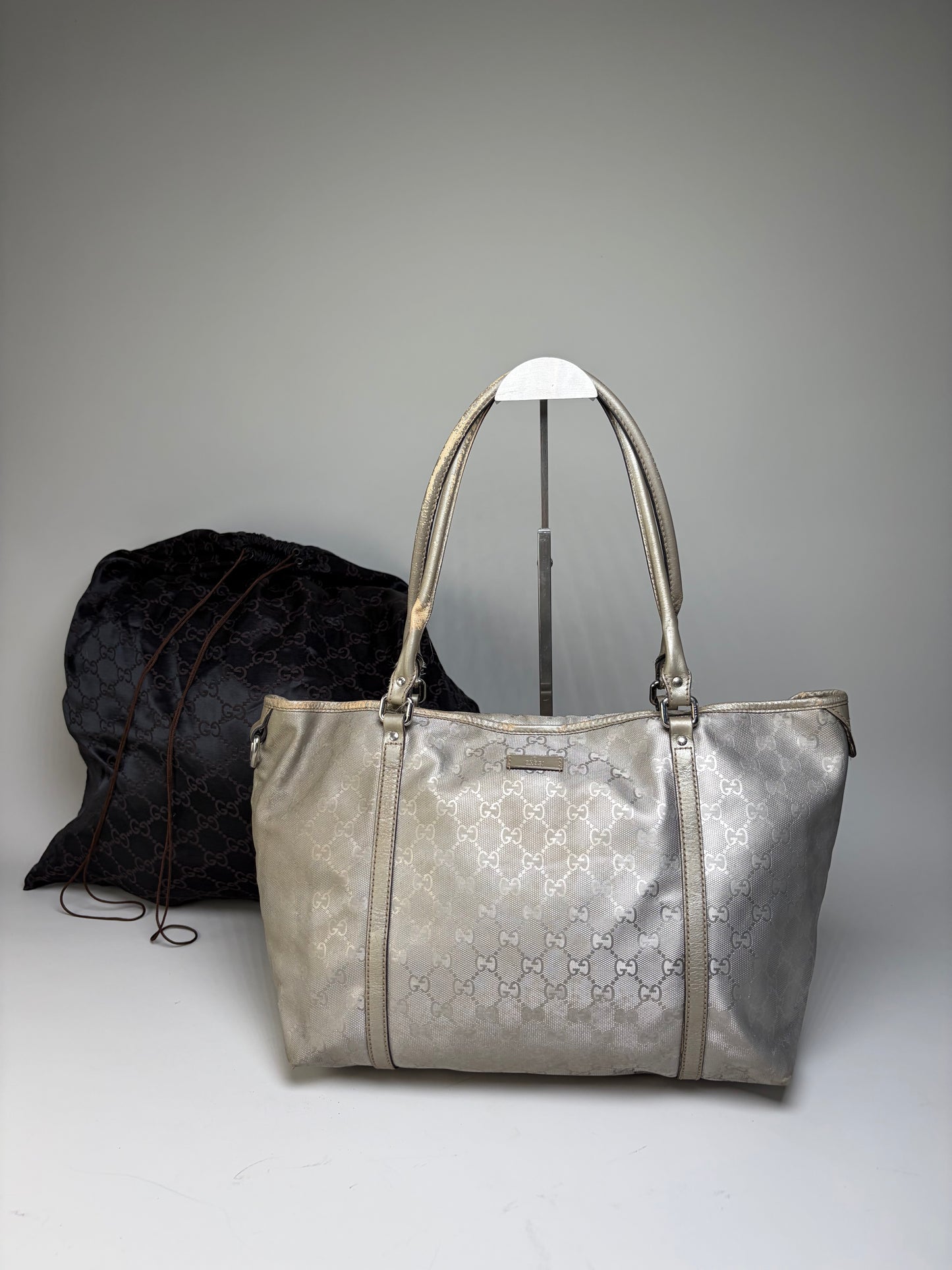 Vintage Gucci GG Supreme Canvas Tote Silver Cream