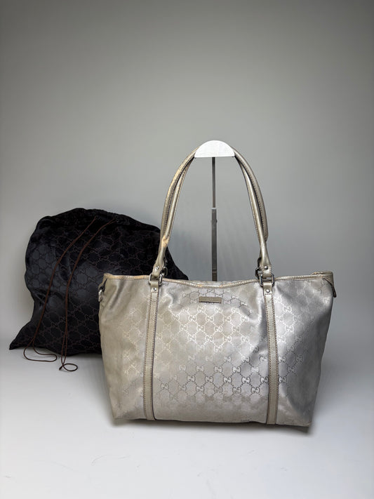Vintage Gucci GG Supreme Canvas Tote Silver Cream