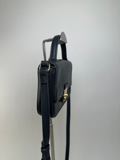 Vintage Emporio Armani Structured Leather Shoulder Bag Black Gold