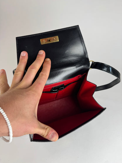 Vintage Celine Paris 2 Way Patent Leather Bag Black