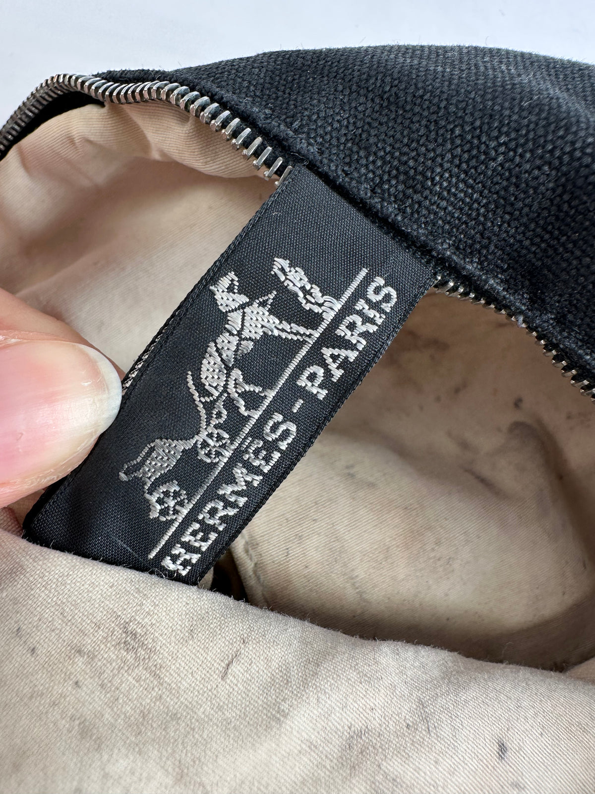 Vintage Hermes Canvas Cosmetic Pouch Black Tan