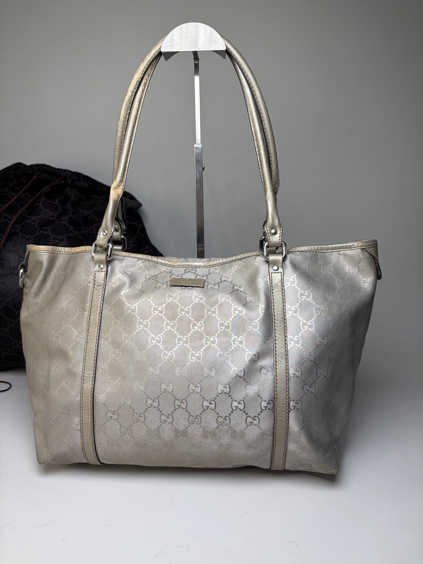 Vintage Gucci GG Supreme Canvas Tote Silver Cream