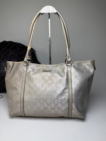 Vintage Gucci GG Supreme Canvas Tote Silver Cream