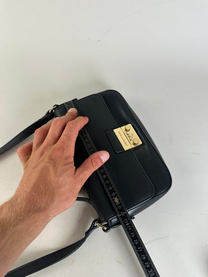 Vintage Emporio Armani Structured Leather Shoulder Bag Black Gold