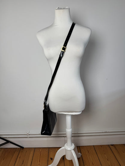 Vintage Celine Paris 2 Way Patent Leather Bag Black