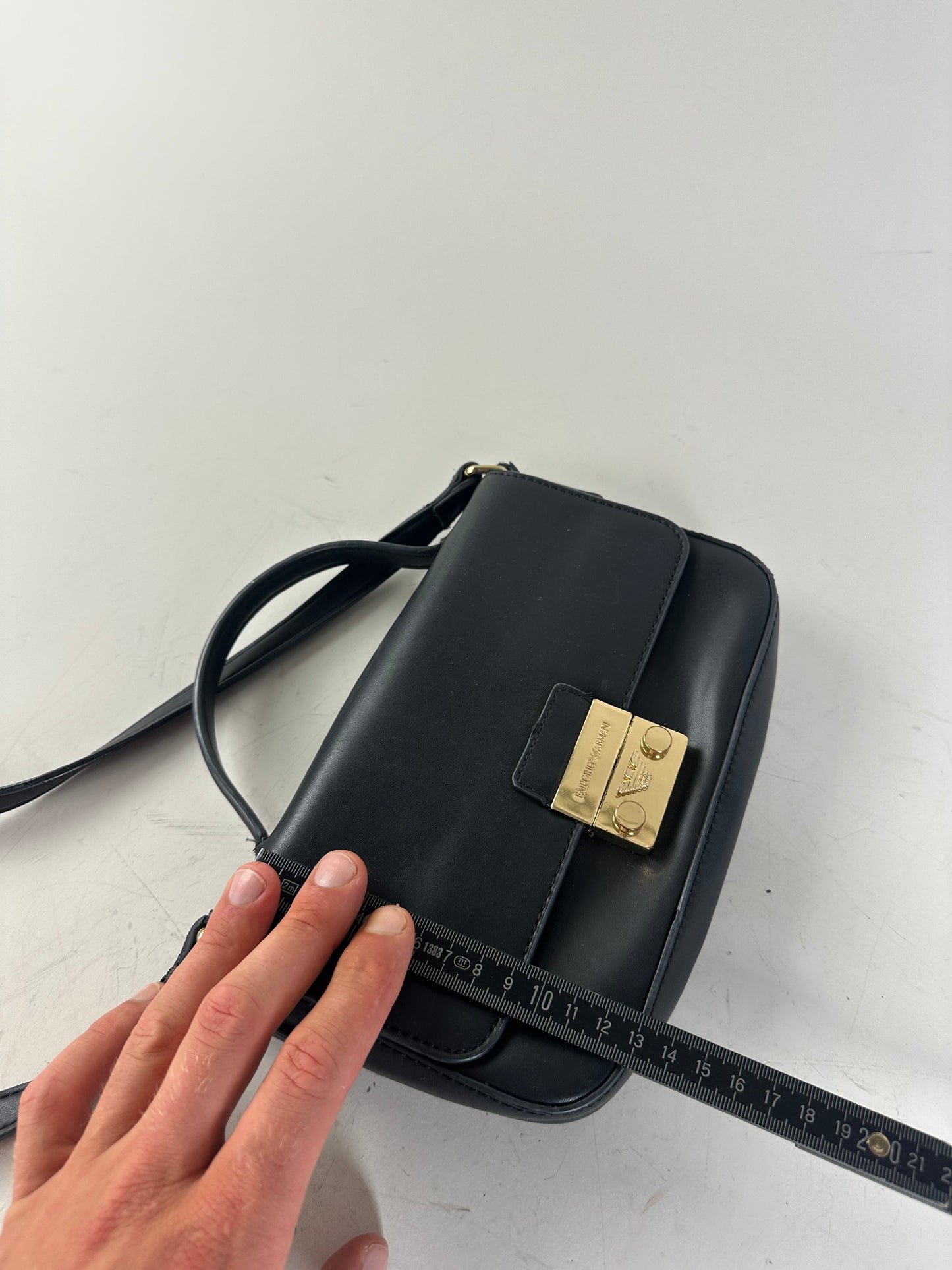 Vintage Emporio Armani Structured Leather Shoulder Bag Black Gold