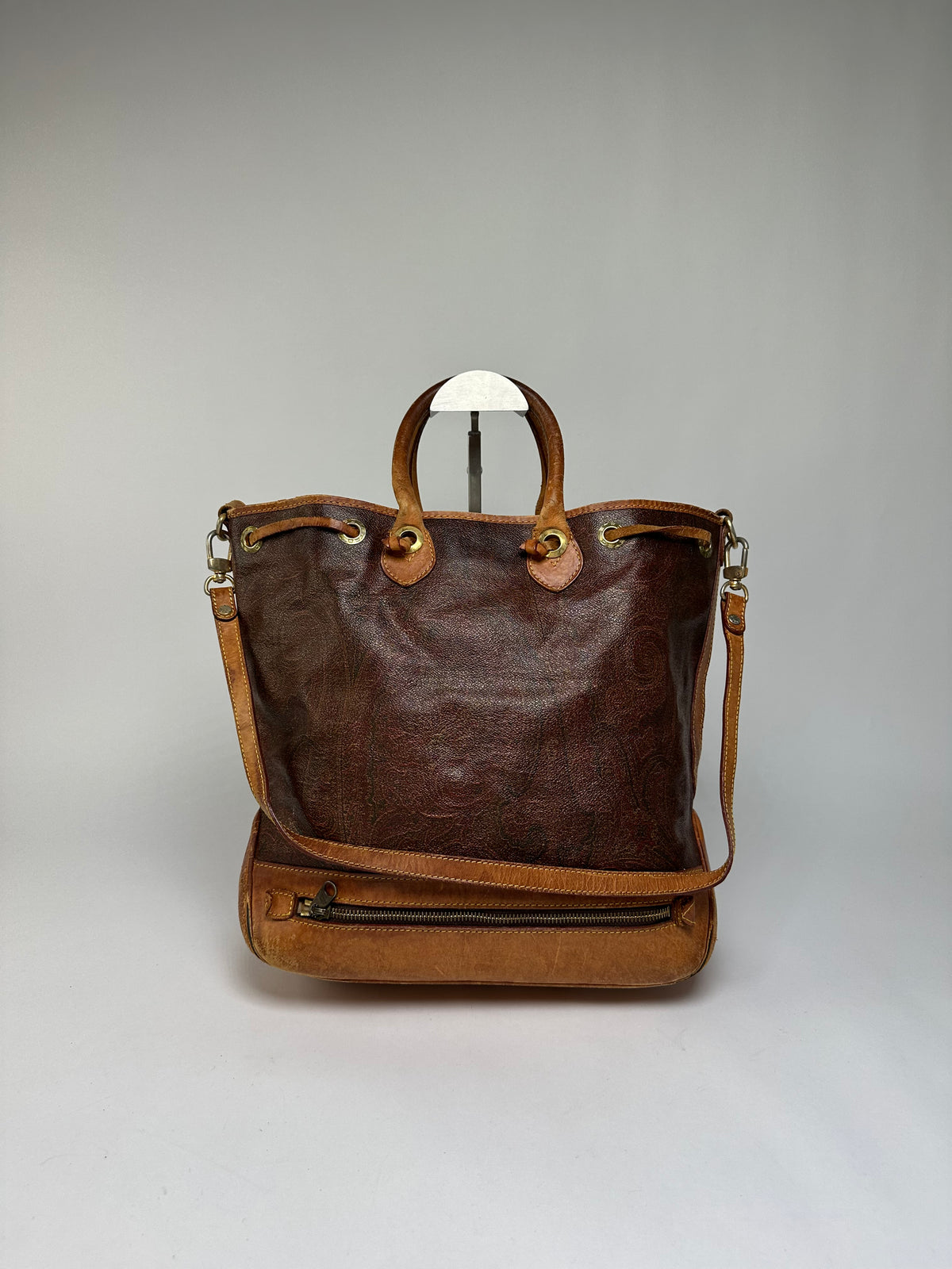 Vintage Etro Paisley Print Leather Tote Late 1990s Multicolor