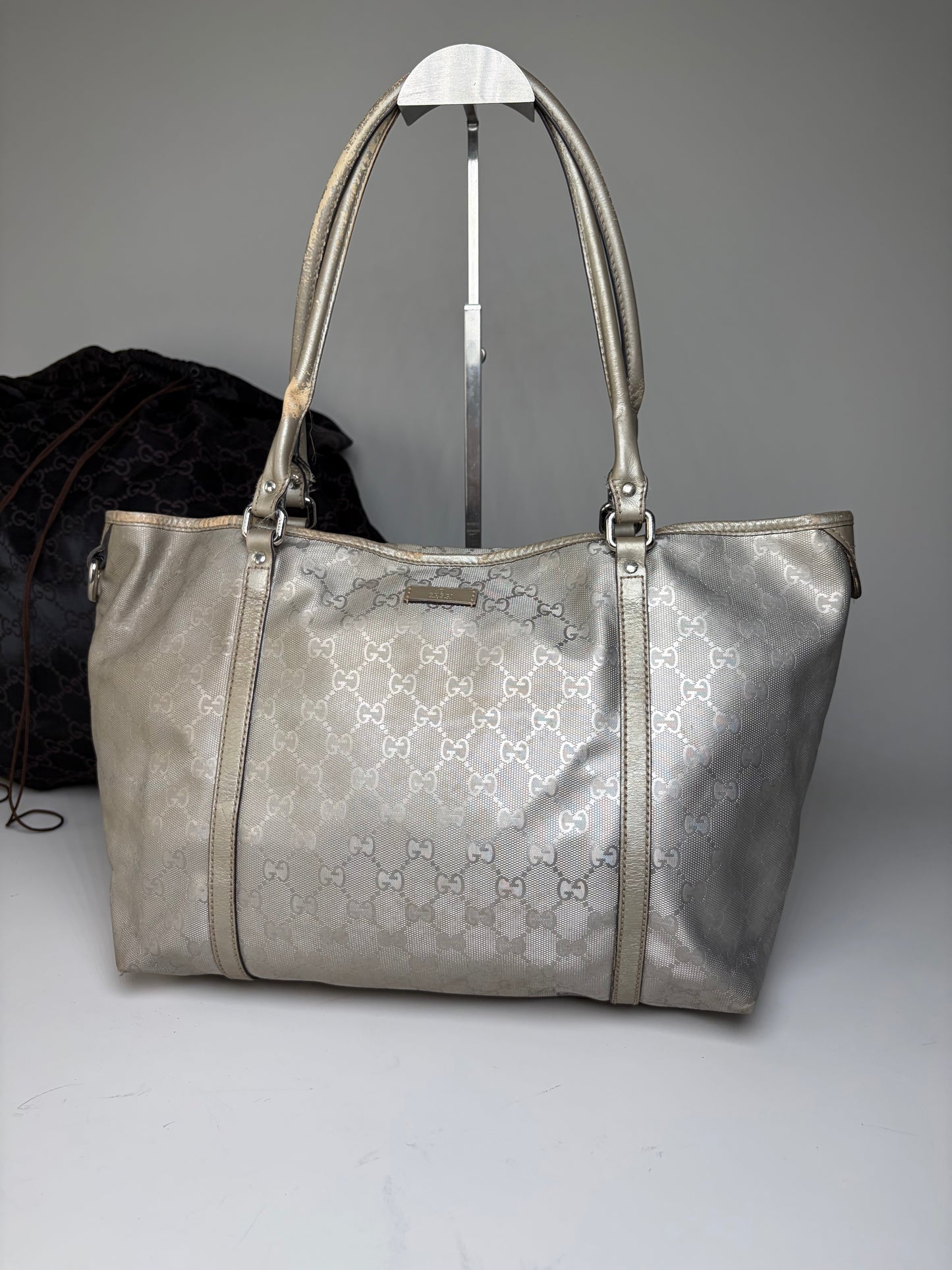 Vintage Gucci GG Supreme Canvas Tote Silver Cream