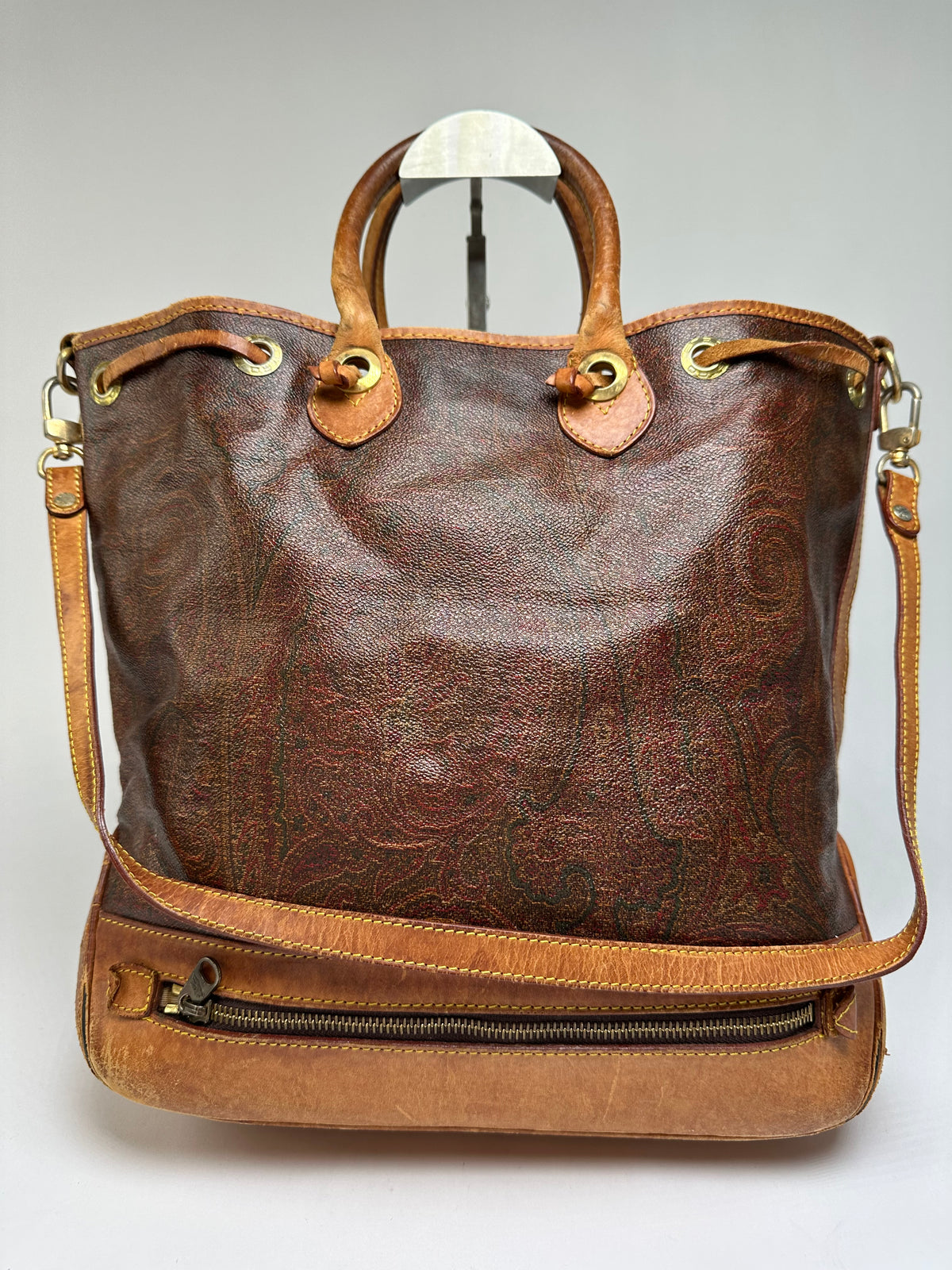 Vintage Etro Paisley Print Leather Tote Late 1990s Multicolor