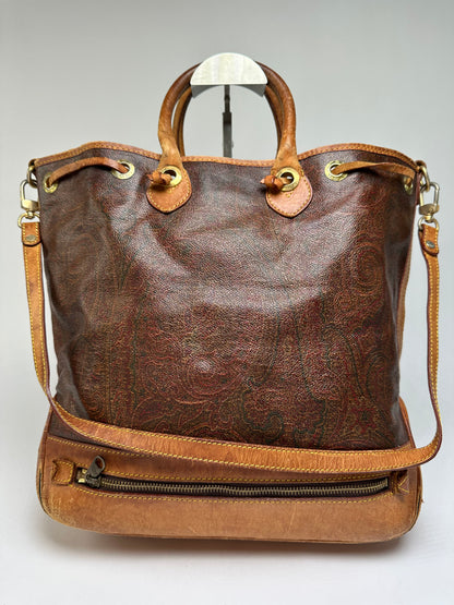 Vintage Etro Paisley Print Leather Tote Late 1990s Multicolor