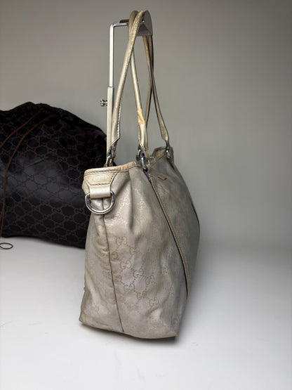 Vintage Gucci GG Supreme Canvas Tote Silver Cream