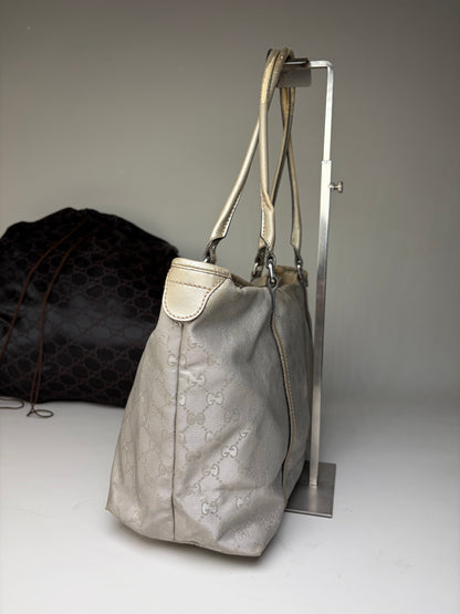 Vintage Gucci GG Supreme Canvas Tote Silver Cream