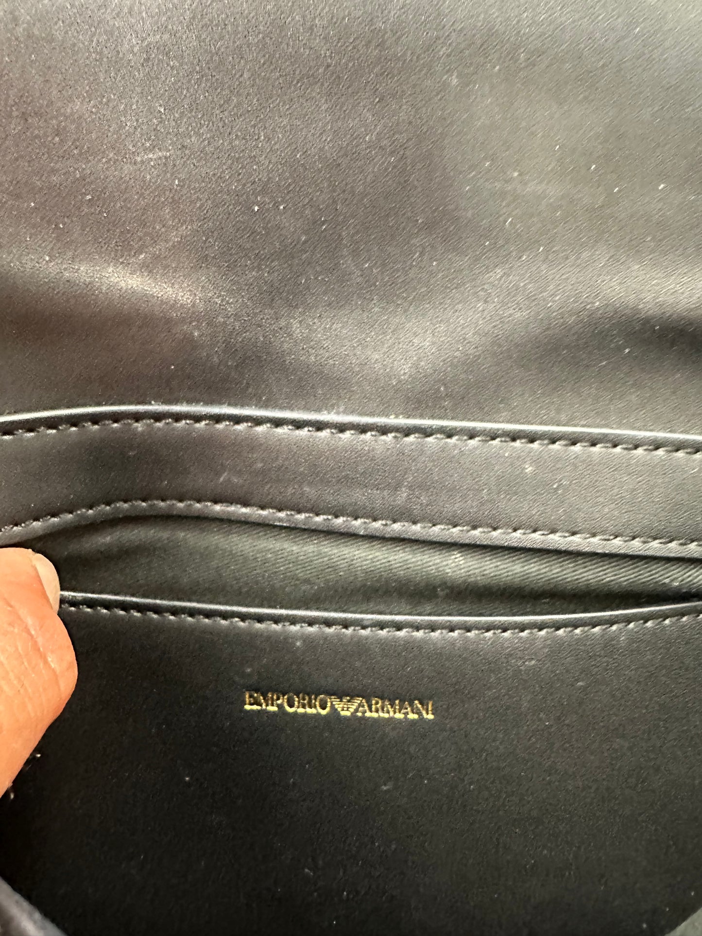 Vintage Emporio Armani Structured Leather Shoulder Bag Black Gold