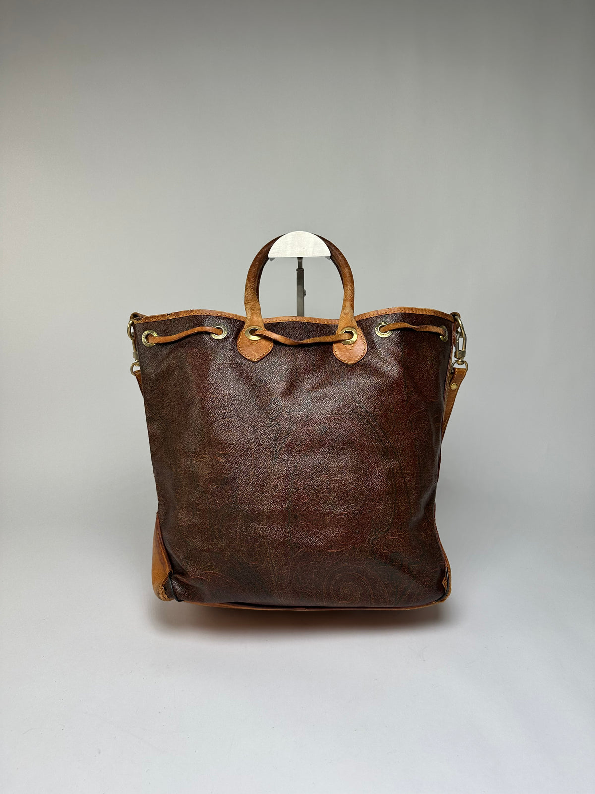 Vintage Etro Paisley Print Leather Tote Late 1990s Multicolor