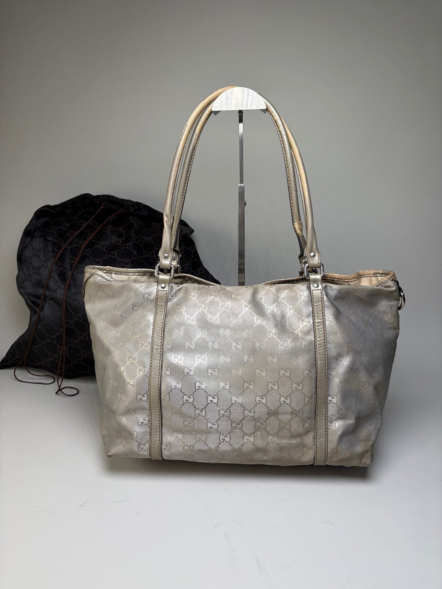 Vintage Gucci GG Supreme Canvas Tote Silver Cream