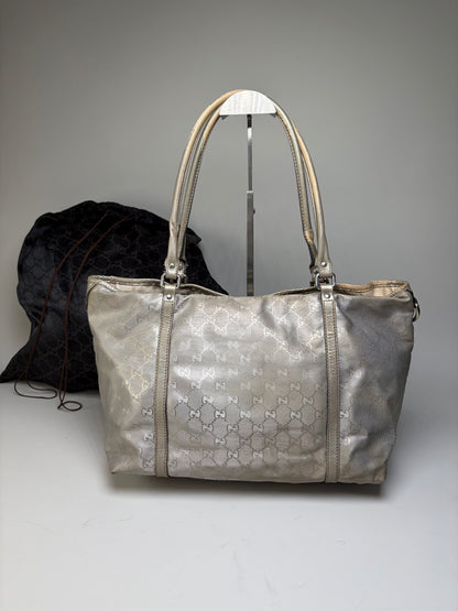 Vintage Gucci GG Supreme Canvas Tote Silver Cream