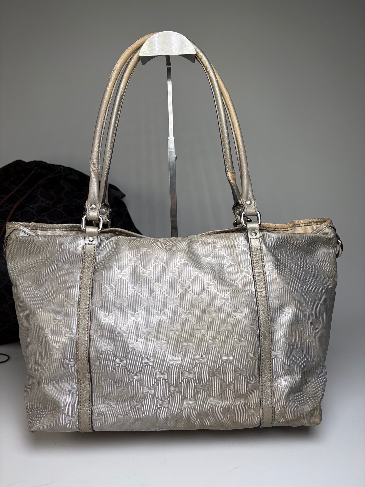 Vintage Gucci GG Supreme Canvas Tote Silver Cream