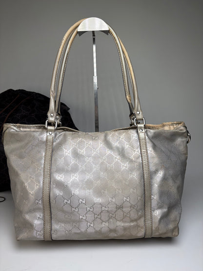 Vintage Gucci GG Supreme Canvas Tote Silver Cream