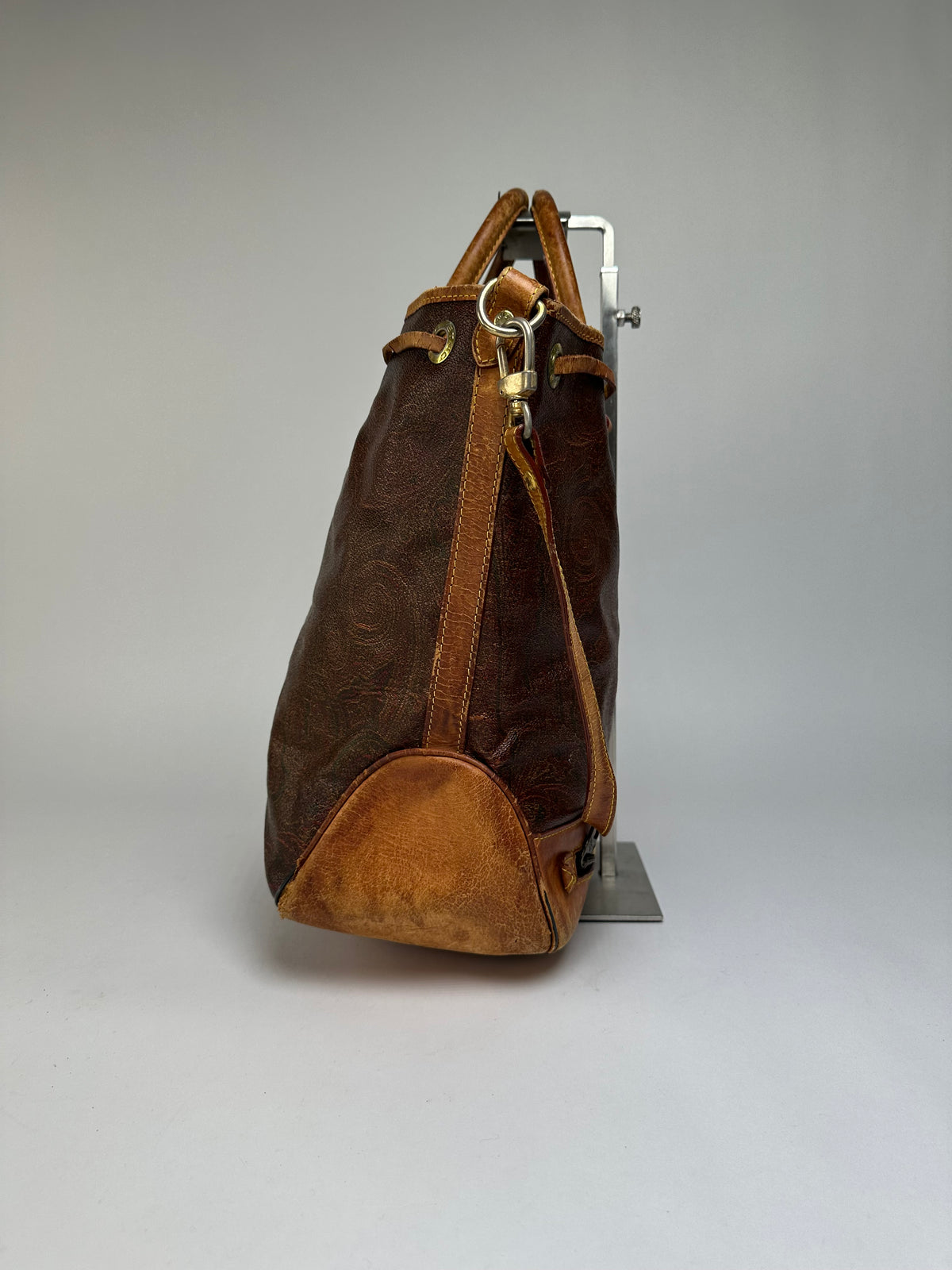Vintage Etro Paisley Print Leather Tote Late 1990s Multicolor