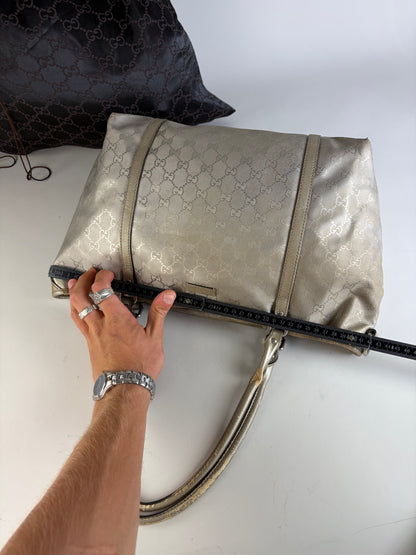 Vintage Gucci GG Supreme Canvas Tote Silver Cream