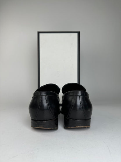 Vintage Gucci Black Leather Loafers with Iconic GG Logo