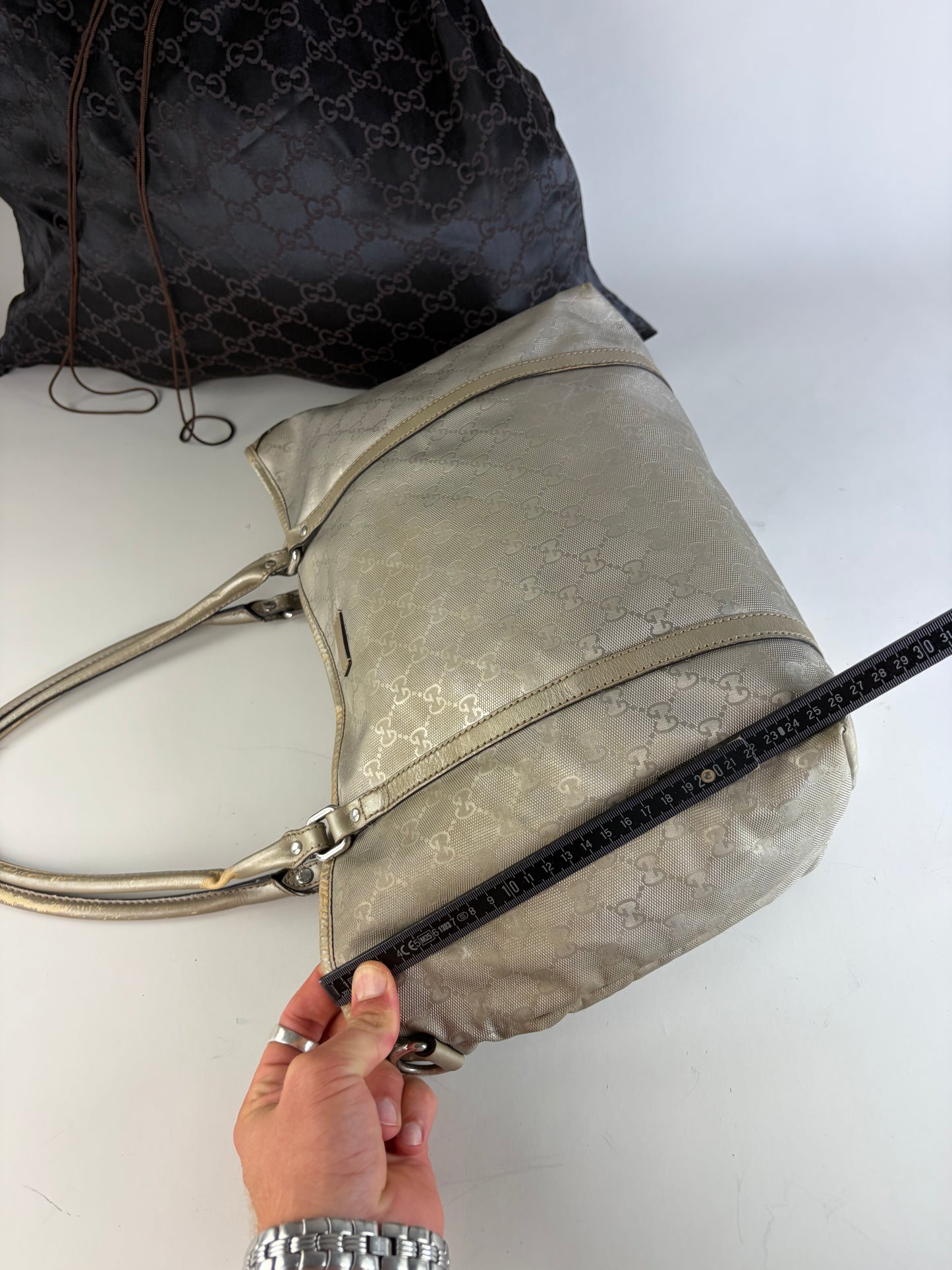 Vintage Gucci GG Supreme Canvas Tote Silver Cream