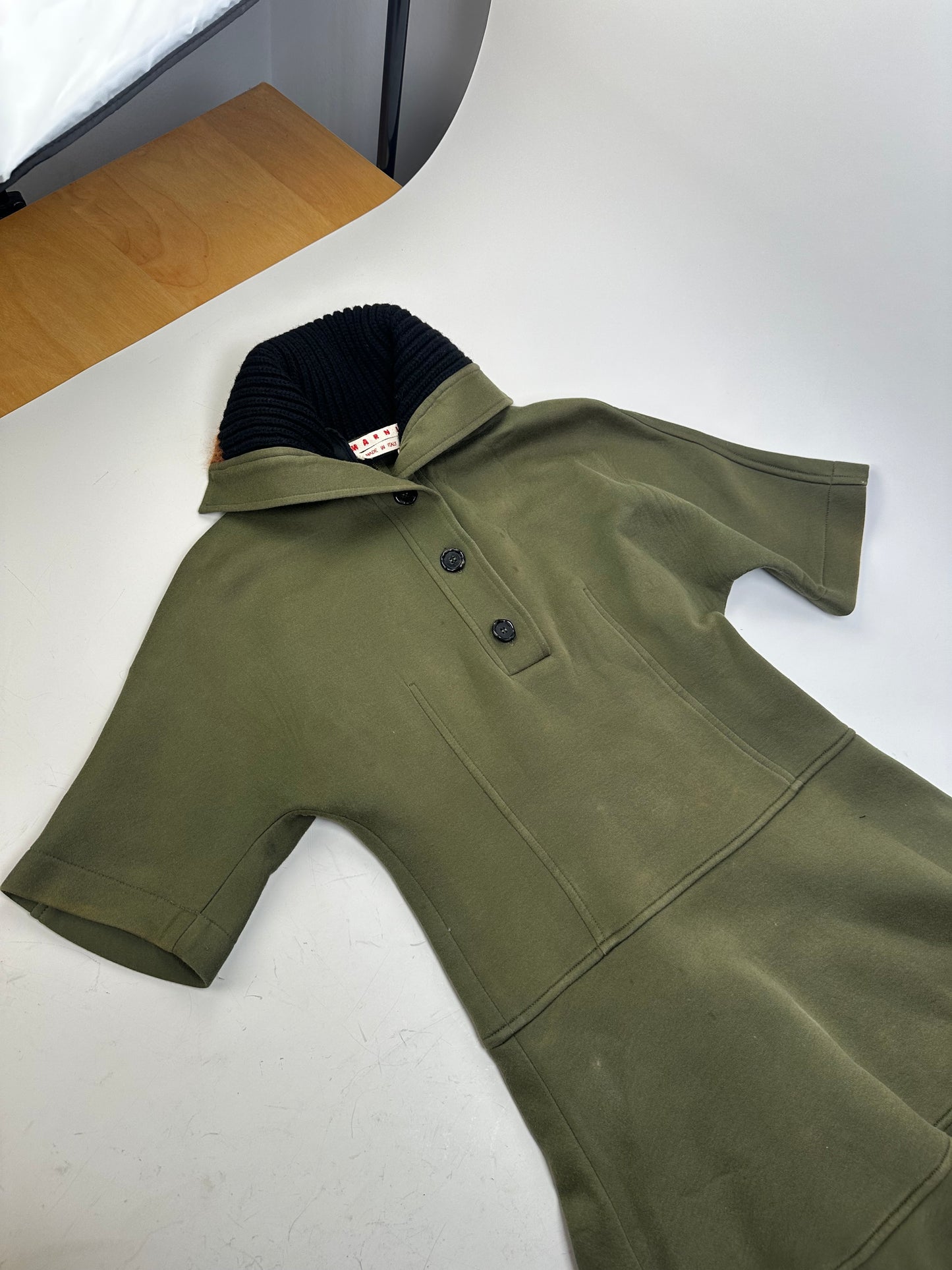 Vintage Marni Wool-Blend Knit Collar Dress Olive Black S