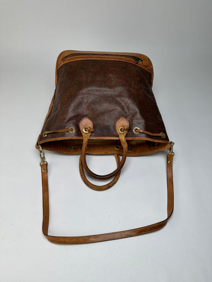 Vintage Etro Paisley Print Leather Tote Late 1990s Multicolor