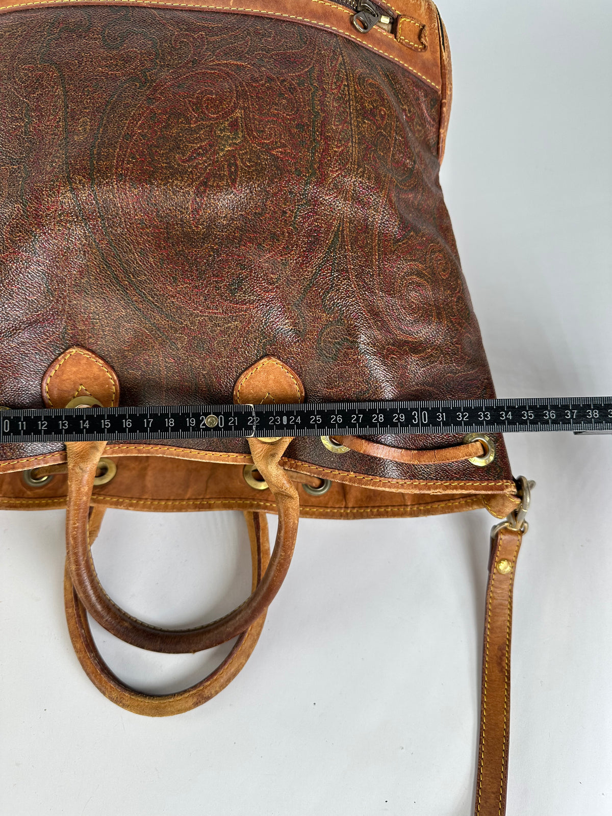 Vintage Etro Paisley Print Leather Tote Late 1990s Multicolor