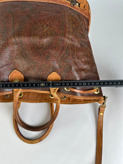 Vintage Etro Paisley Print Leather Tote Late 1990s Multicolor