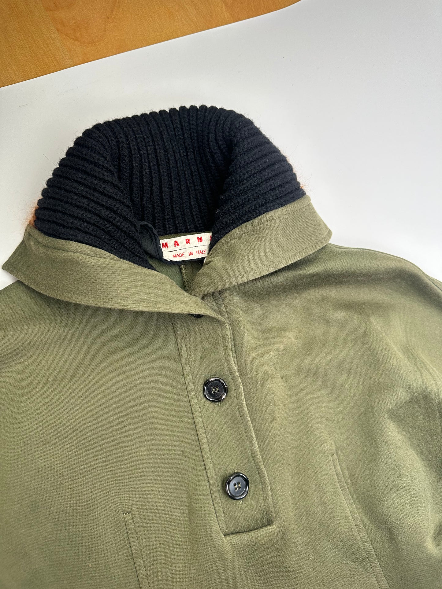 Vintage Marni Wool-Blend Knit Collar Dress Olive Black S