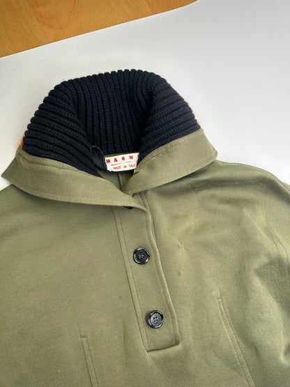 Vintage Marni Wool-Blend Knit Collar Dress Olive Black S
